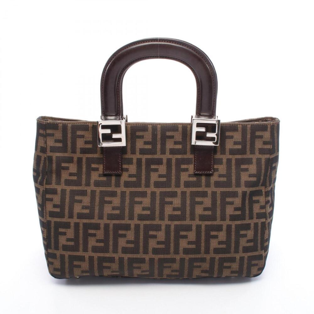 Fendi Zucca Tote Bag Handbag Canvas Leather Women's Brown/Black